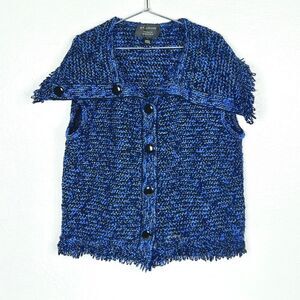 St. John Knit Button Up Fringe Collar Sweater Vest